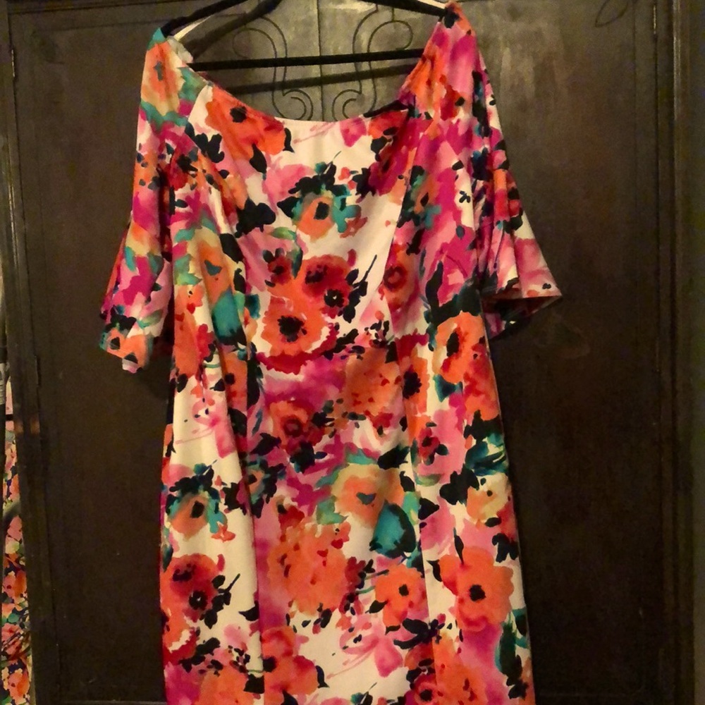 Love Squared 3X pink white blue and teal dress
